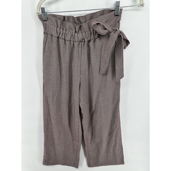 Zara Pants - ZARA TRF Collection Pull On Paper bag Pants Wide Leg Maroon Houndstooth Medium